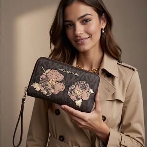 Michael Kors Dark Brown Floral Wristlet